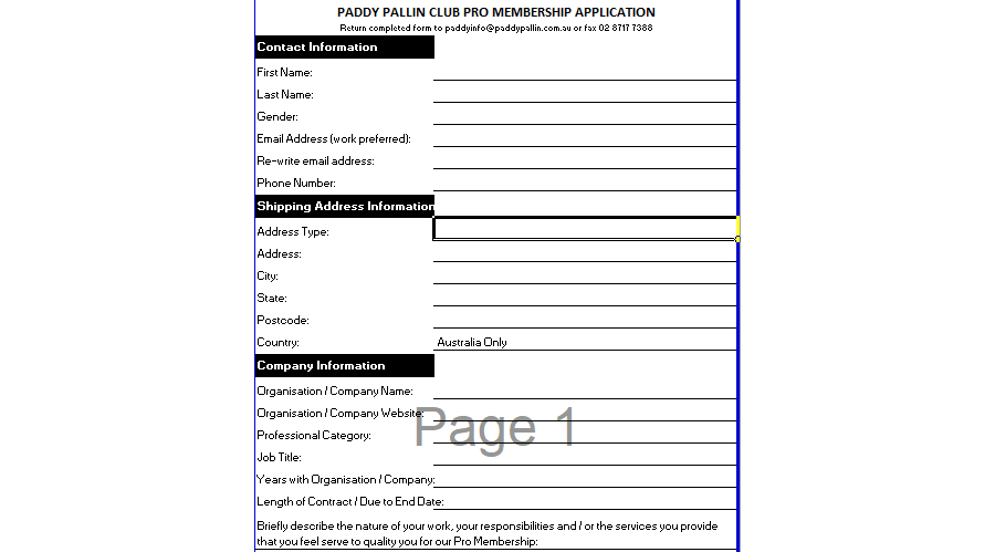 Club Pro Membership Application Form