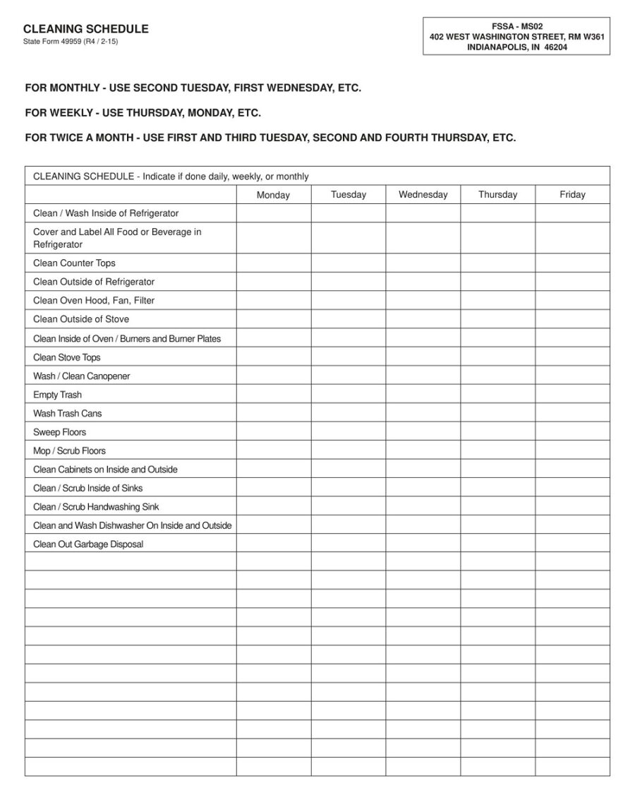 Monthly Kitchen Cleaning Schedule