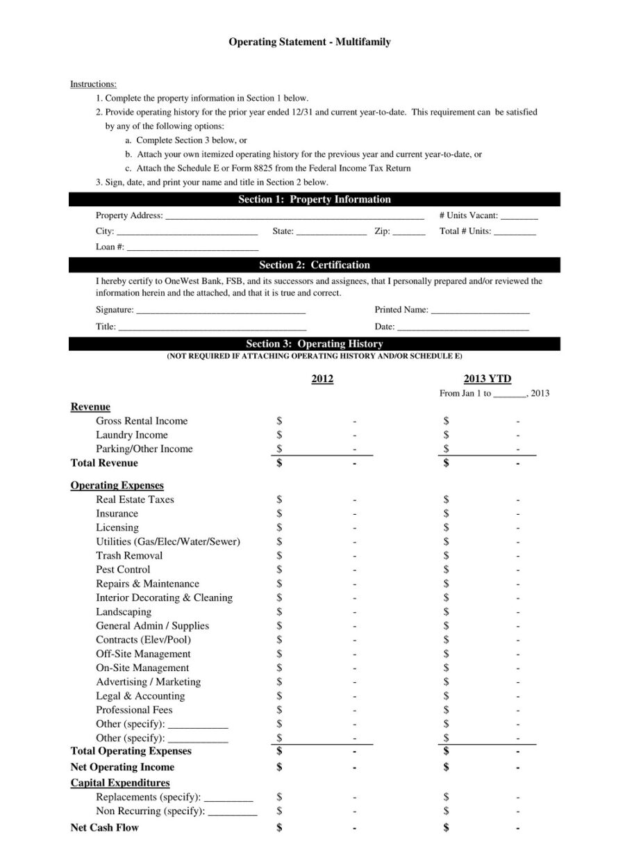 Multi Family Operating Statement Form