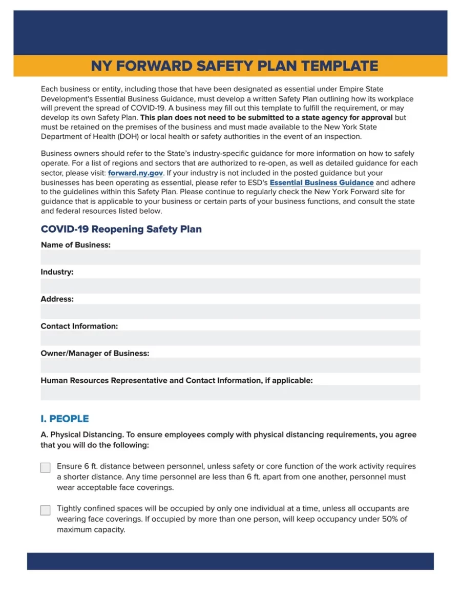 NY Forward Safety Plan Template