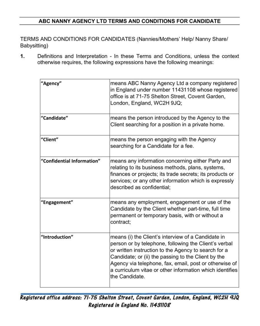 Nanny Agency Contract Template
