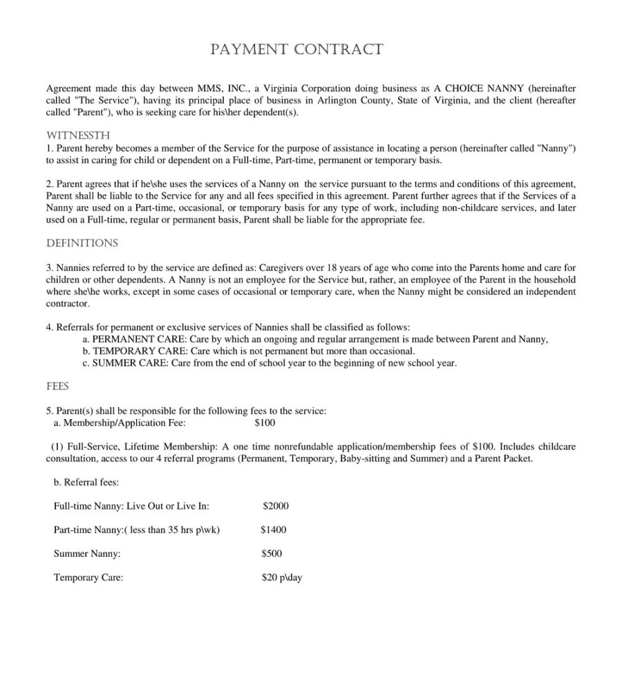 Nanny Payment Contract Template