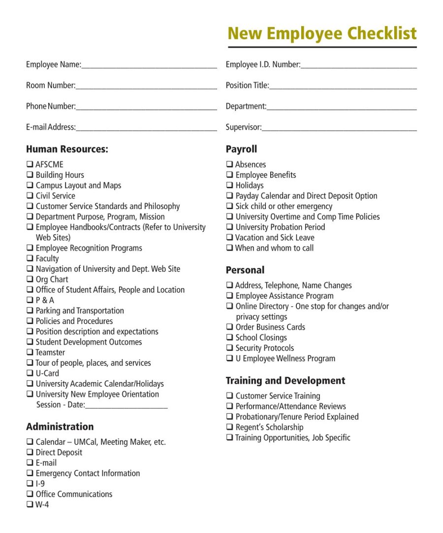 New Employee Orientation Checklist Template