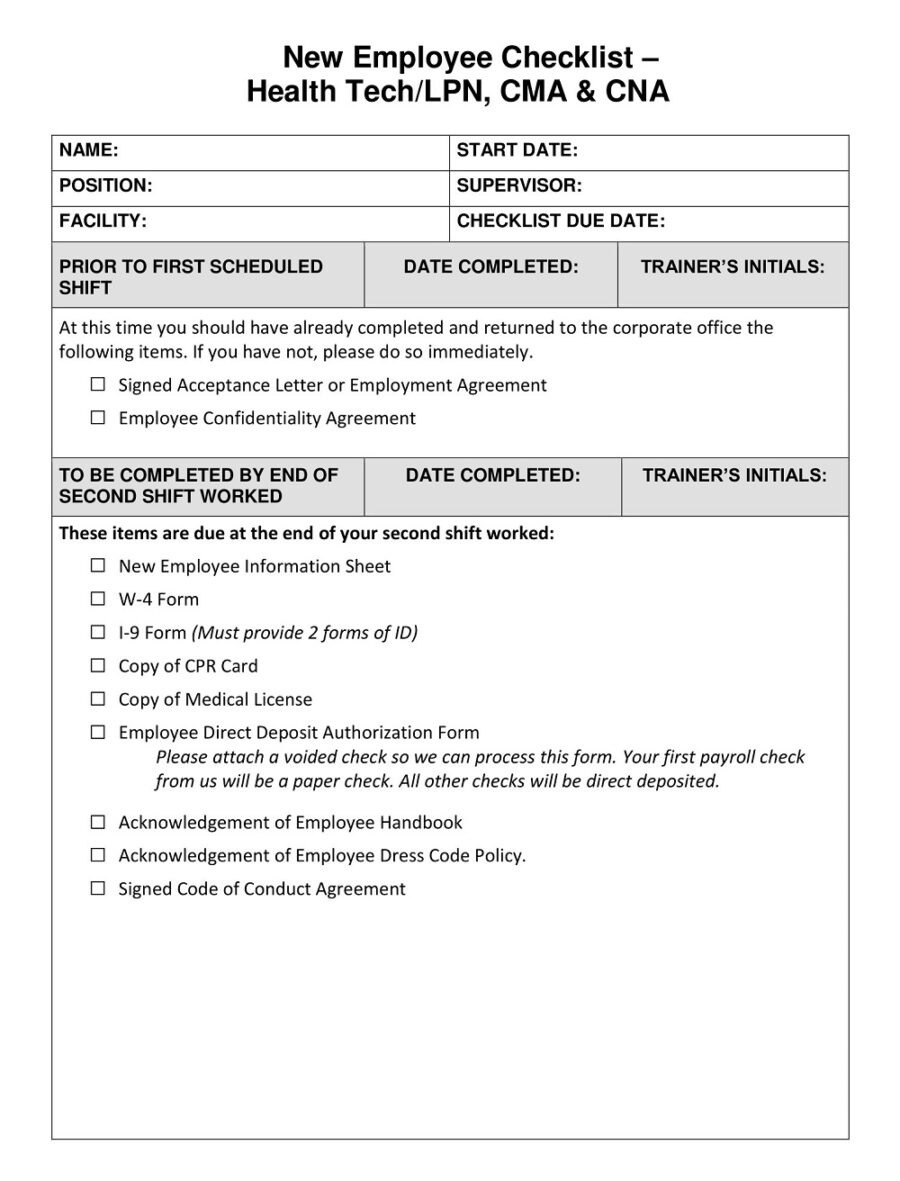 New Employee Shift Change Checklist Template