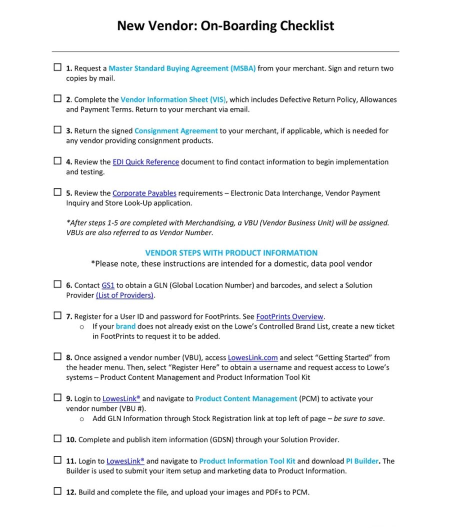 New Vendor Onboarding Checklist Template