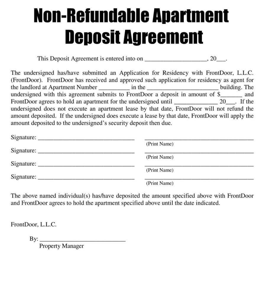 Non-Refundable Apartment Deposit Agreement