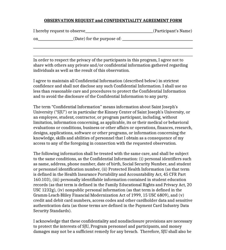Observation Request & Confidentiality Agreement