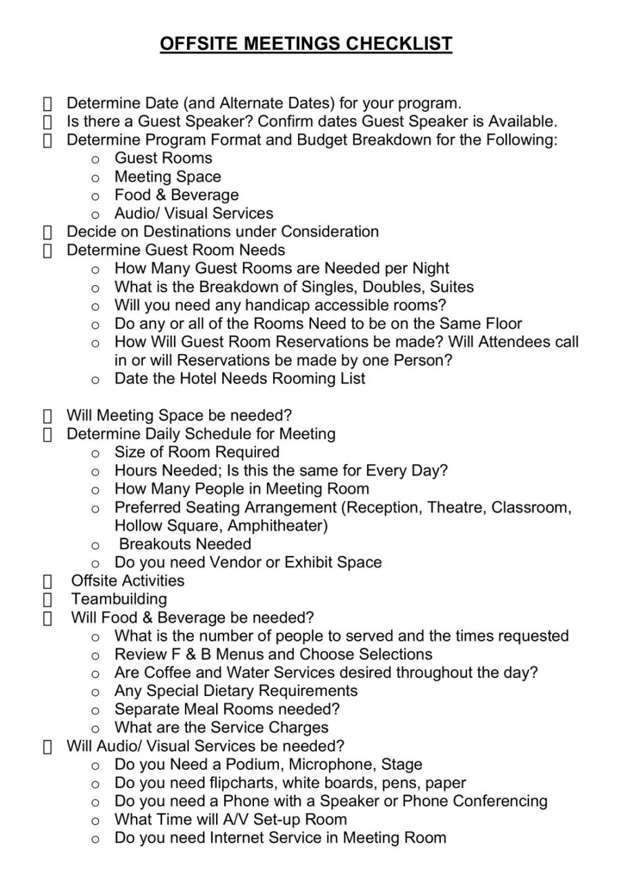 Offsite Meeting Checklist Template