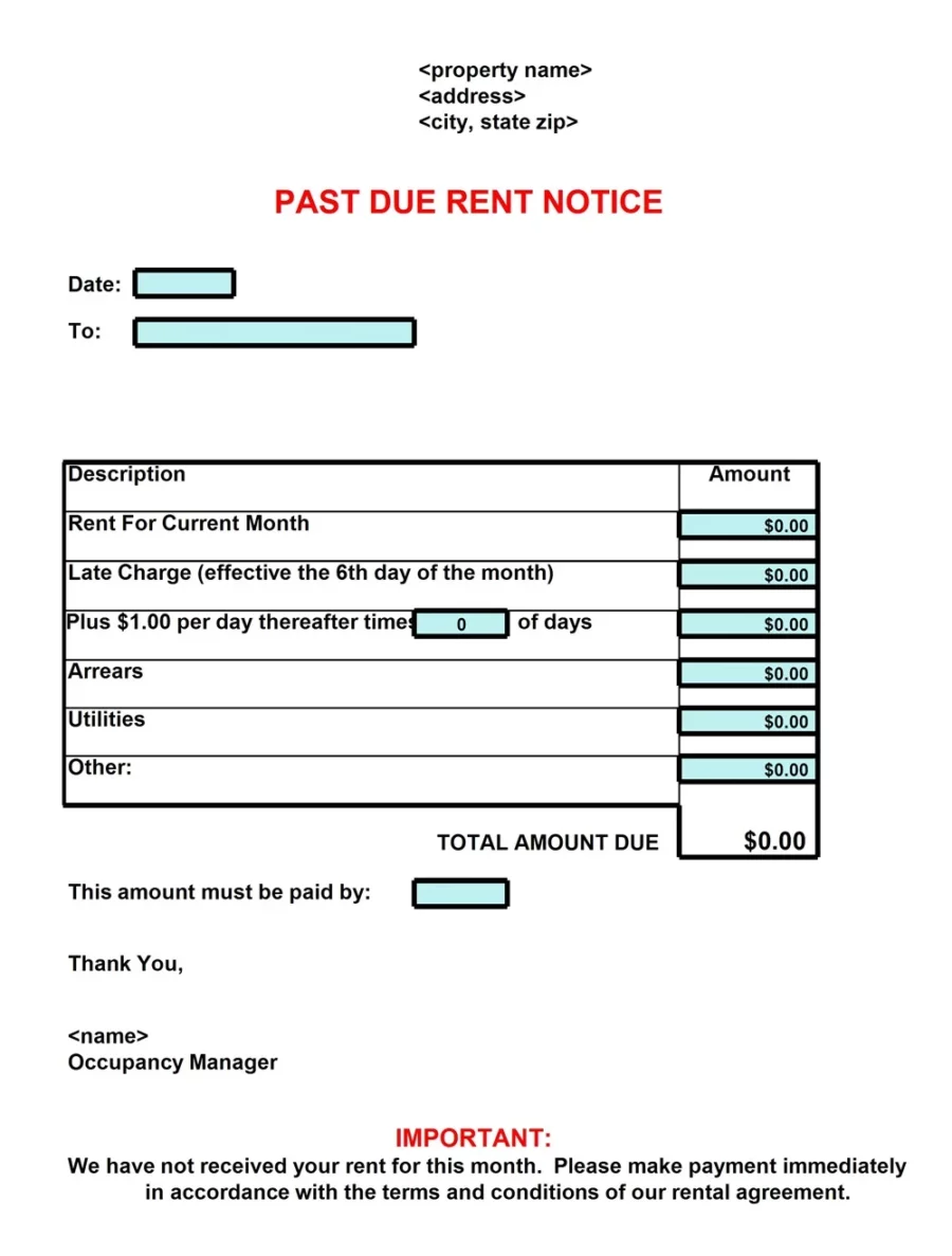 Past Due Rent Notice Templatee