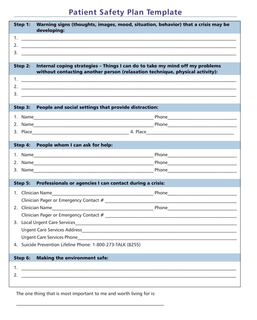 Patient Safety Plan Template