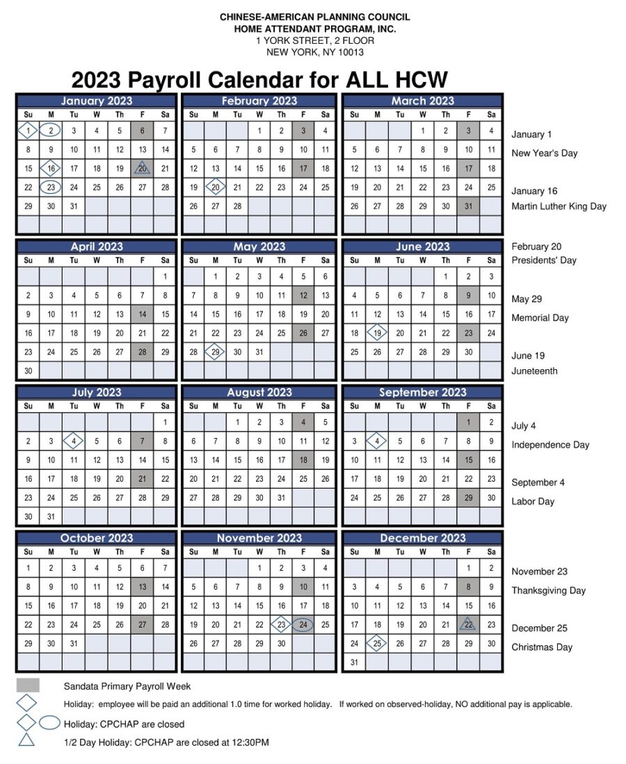 Payroll Calendar for Home Care Workers