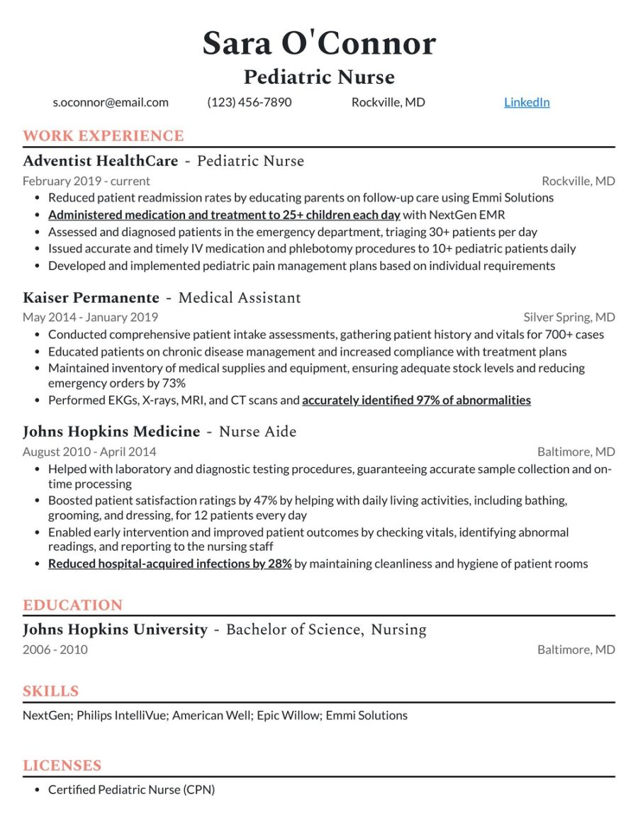 Pediatric Nurse Resume Template