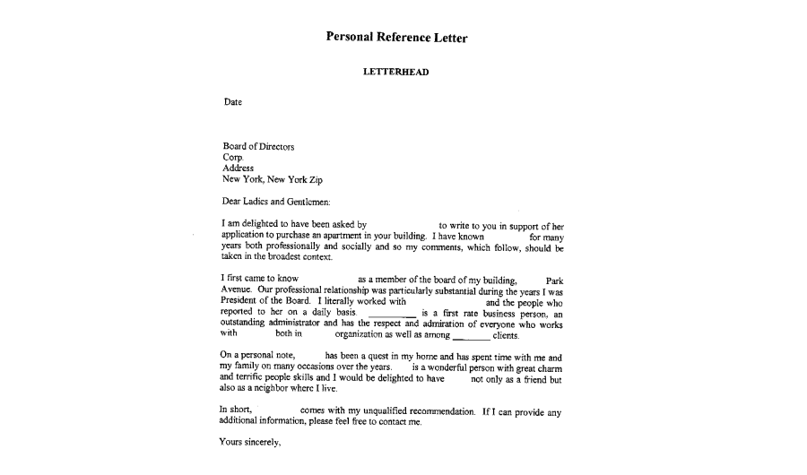 Personal Reference Letter Template 2
