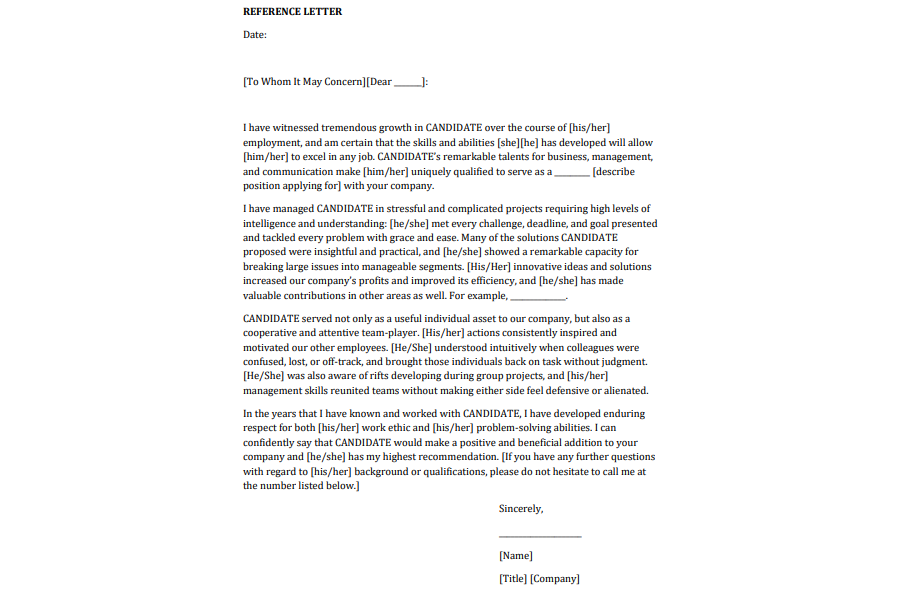 Personal Reference letter Template 4