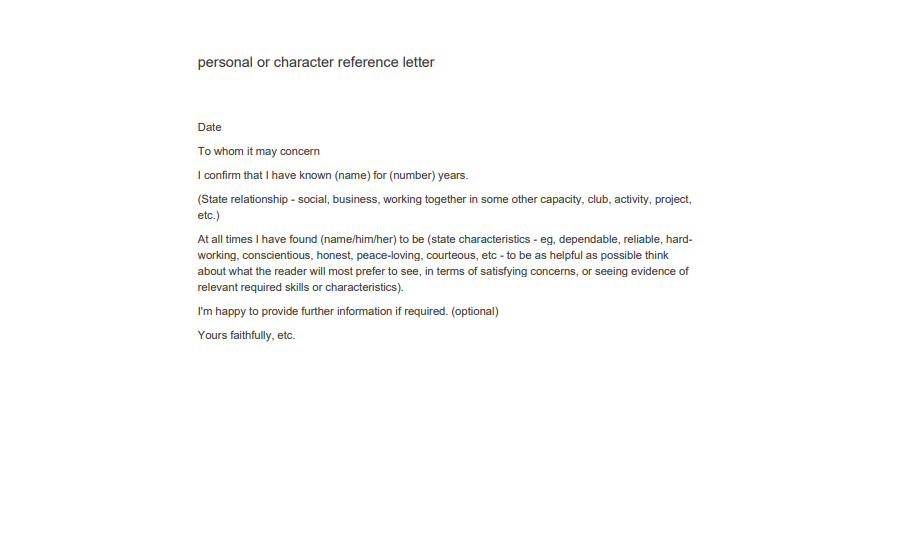 Personal Reference letter Template 7