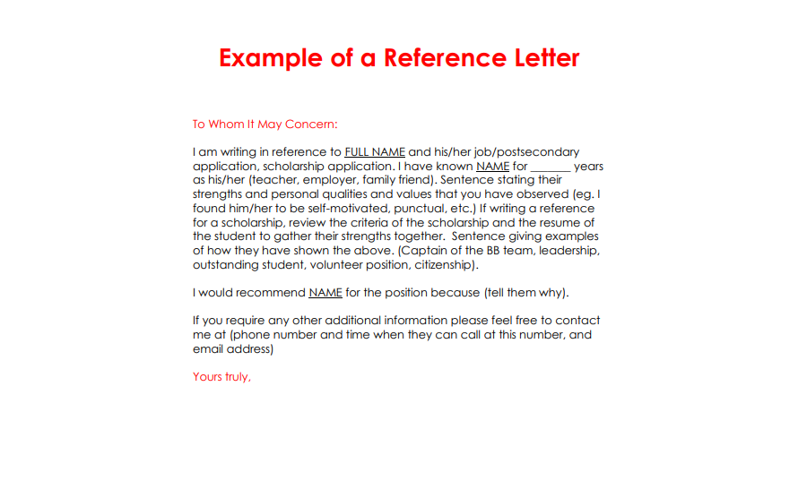 Personal Reference Letter Template  for Friend