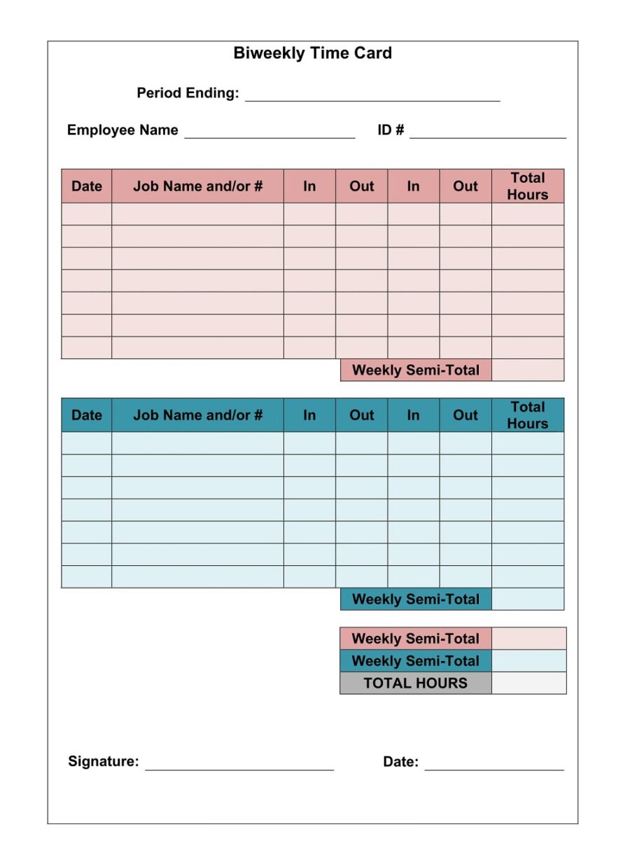 Printable Time Card Template