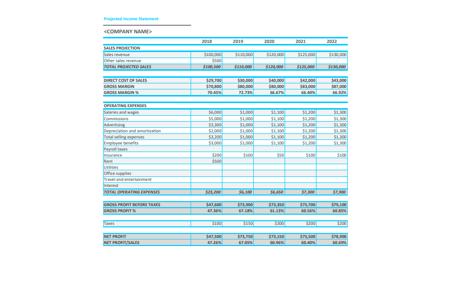 Projected Income Statement Template