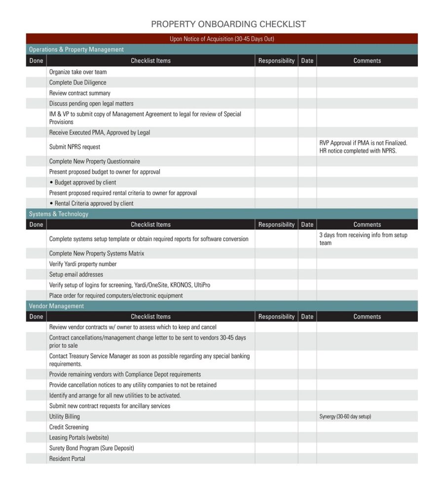 Property Onboarding Checklist Template