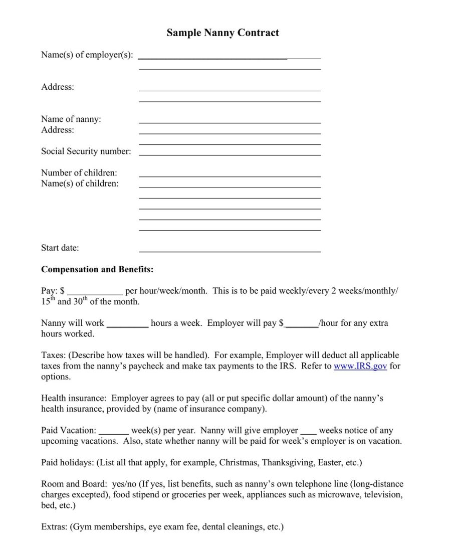 Sample Nanny Contract Template