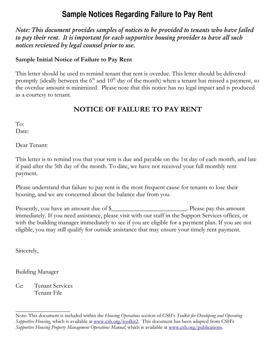 Sample Notices Regarding Failure to Pay Rent