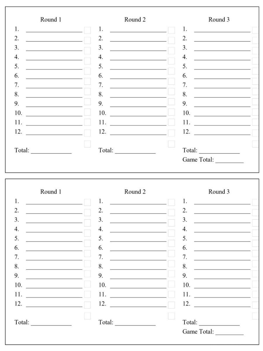 Scattergories Answer Documents