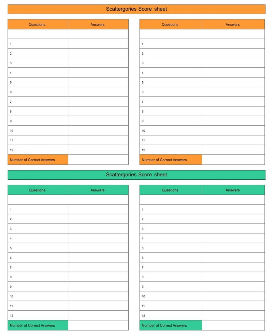 Scattergories Score Sheet