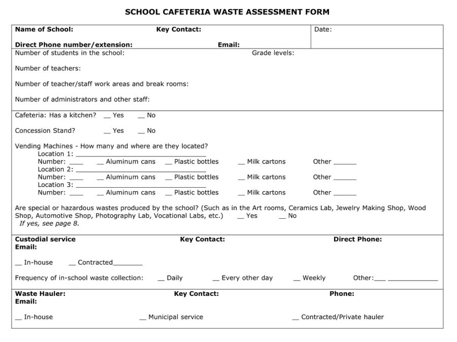 School Cafeteria Waste Assessment Form DOC