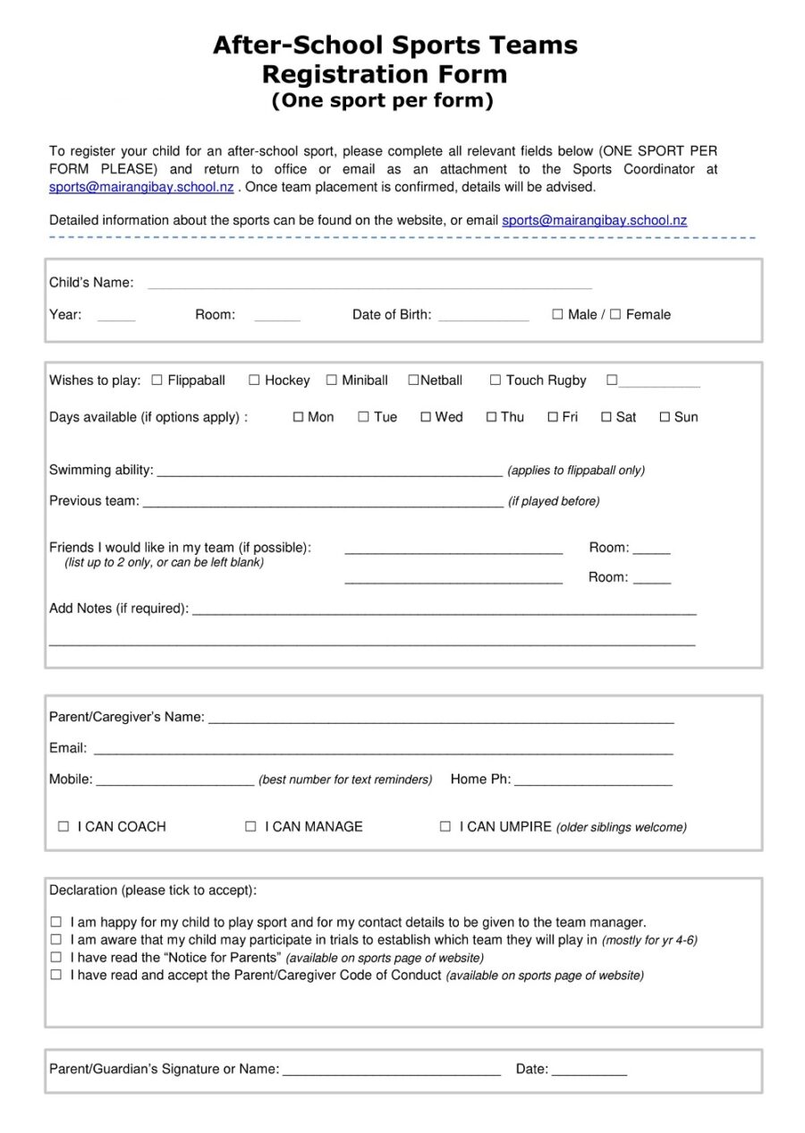 School Team Sports Registration Form