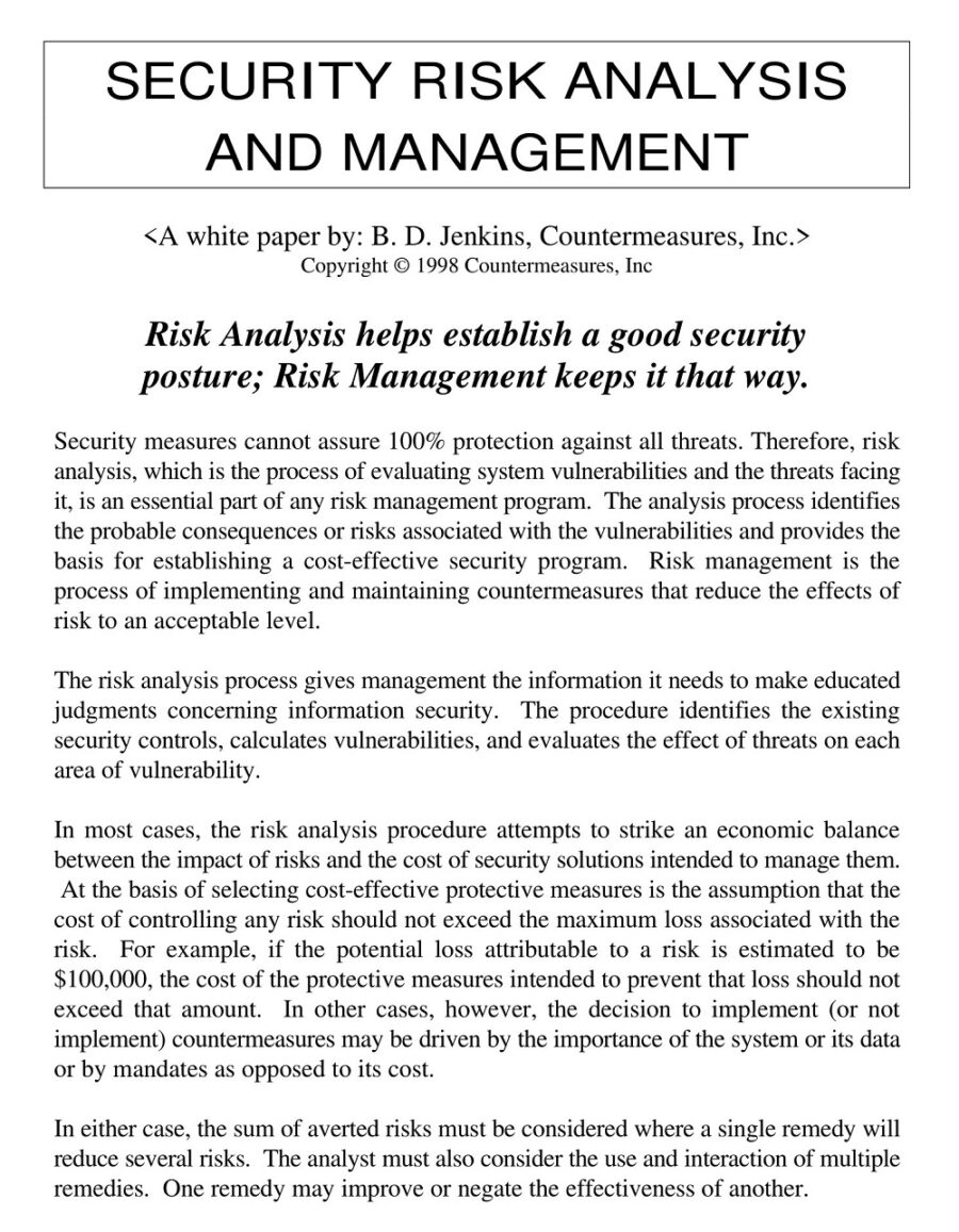 Security Risk Analysis Management