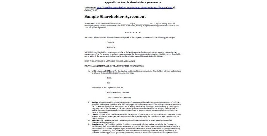 Sample Shareholder Agreement PDF