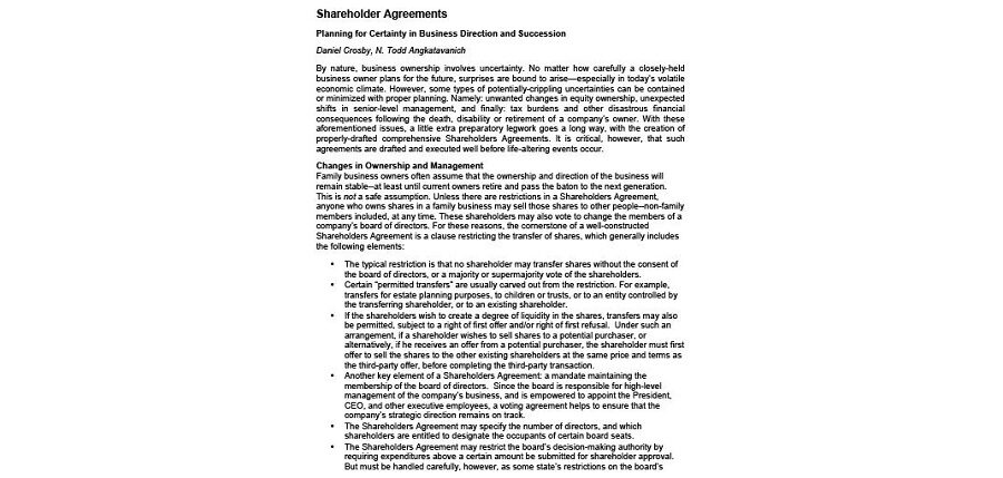 Shareholder Agreement For Business