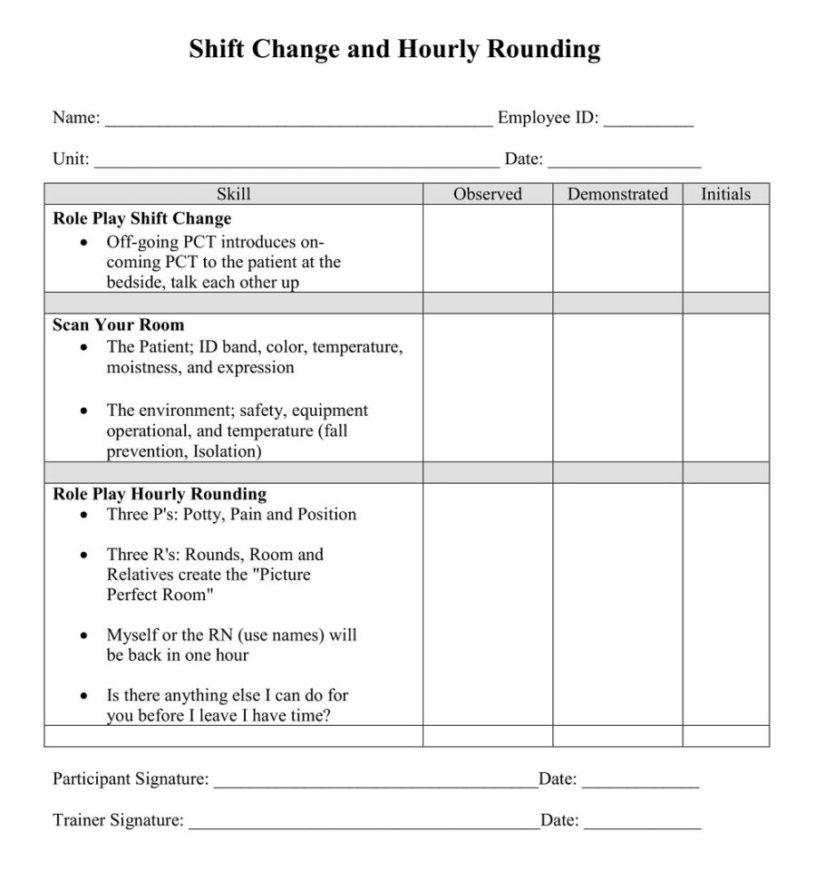 Shift Change Hourly Skills Checklist Template