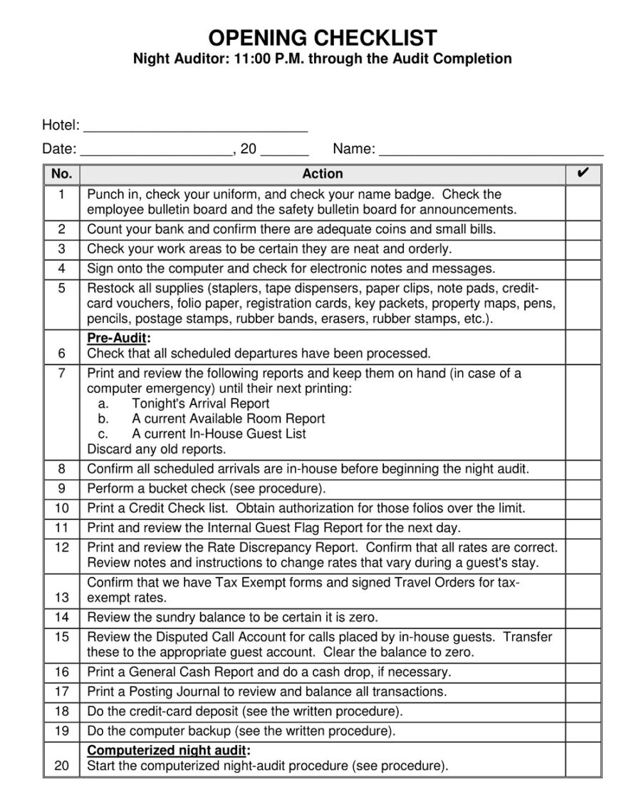 Shift Change Over Checklist Template