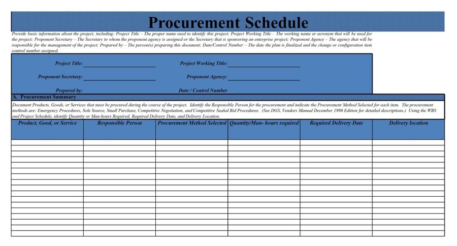 Simple Procurement Schedule Template Excel