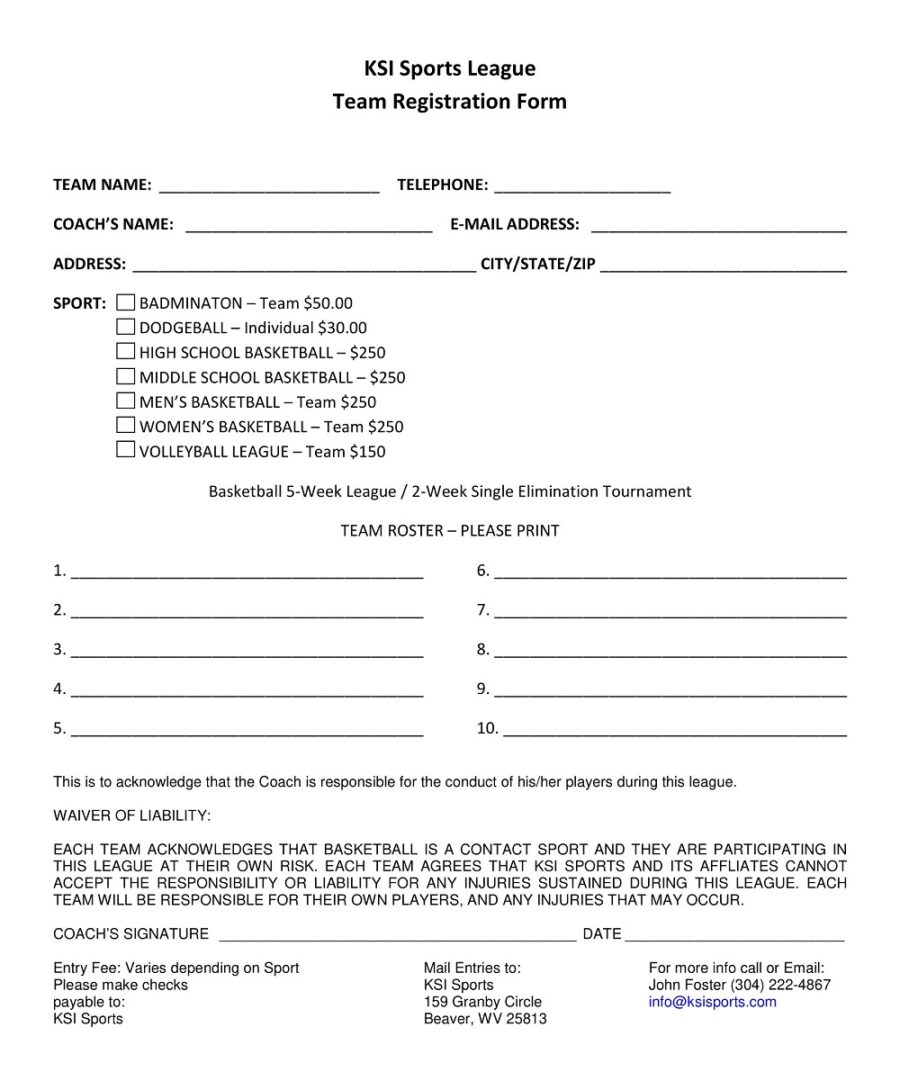 Sports League Team Registration Form