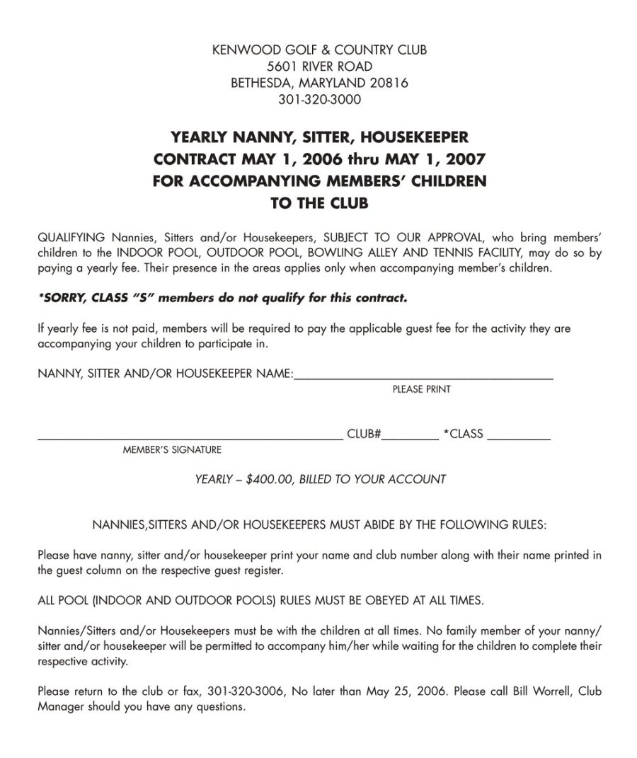 Standard Nanny Contract Template