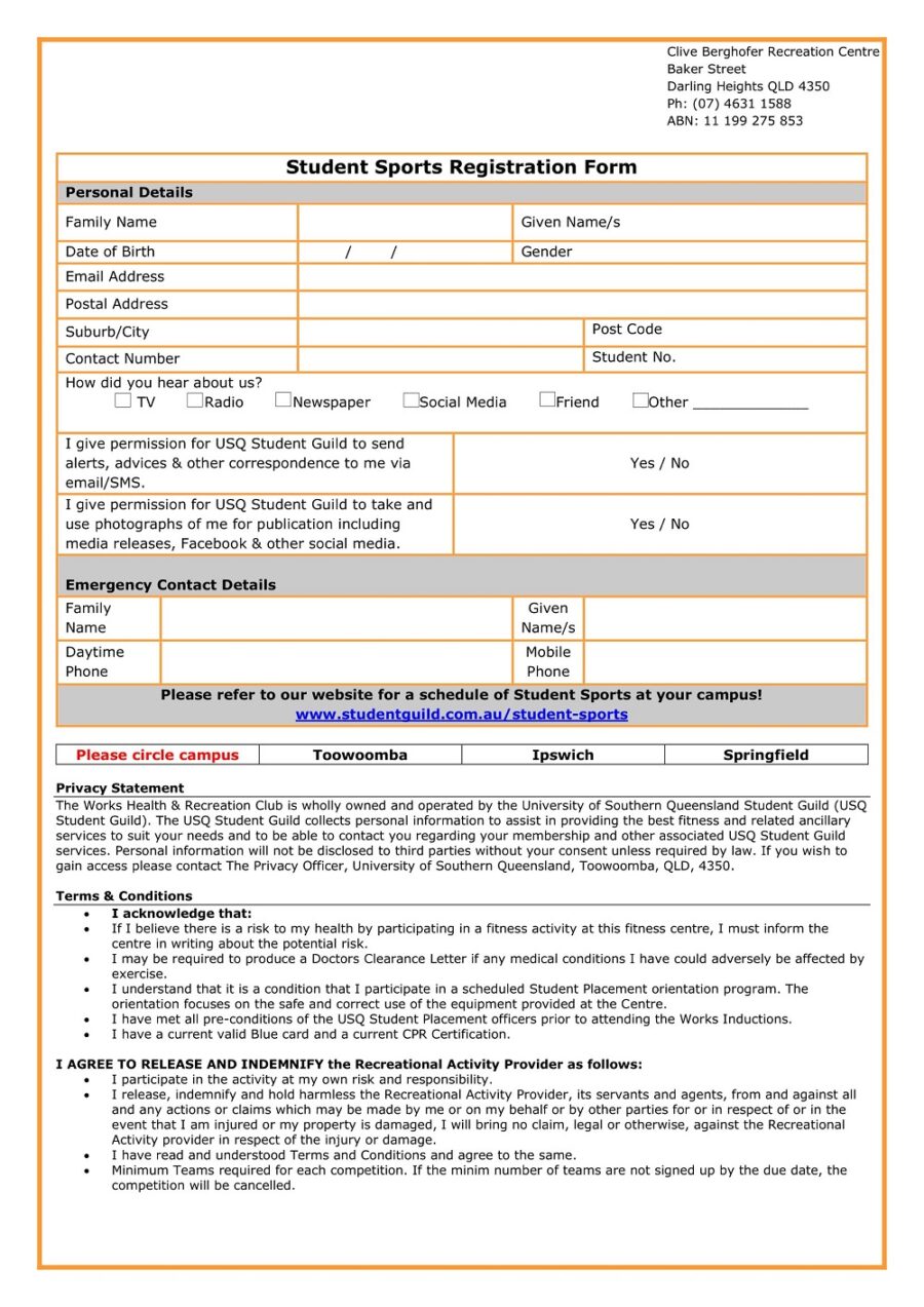 Student Sports Registration Form