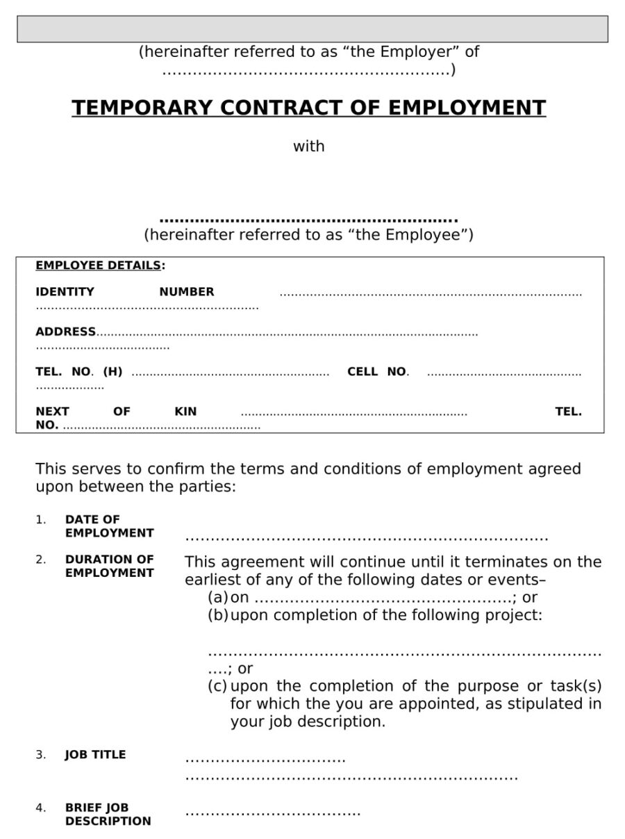 Temporary Pastry Chef Employment Contract Template