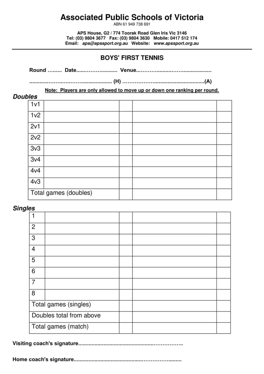 Tennis Score Sheet Sample