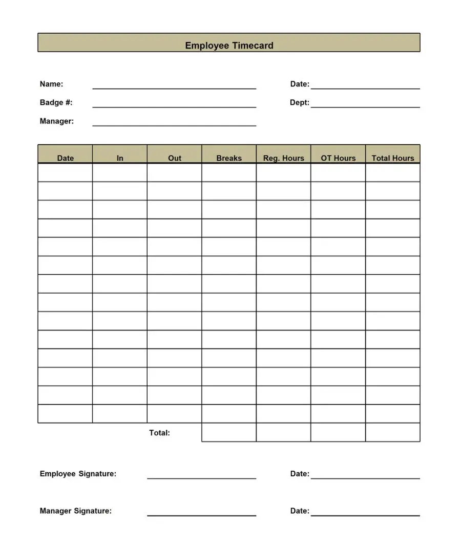 Time Card Template Excel