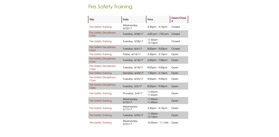 Training Agenda Example for Fire Safety