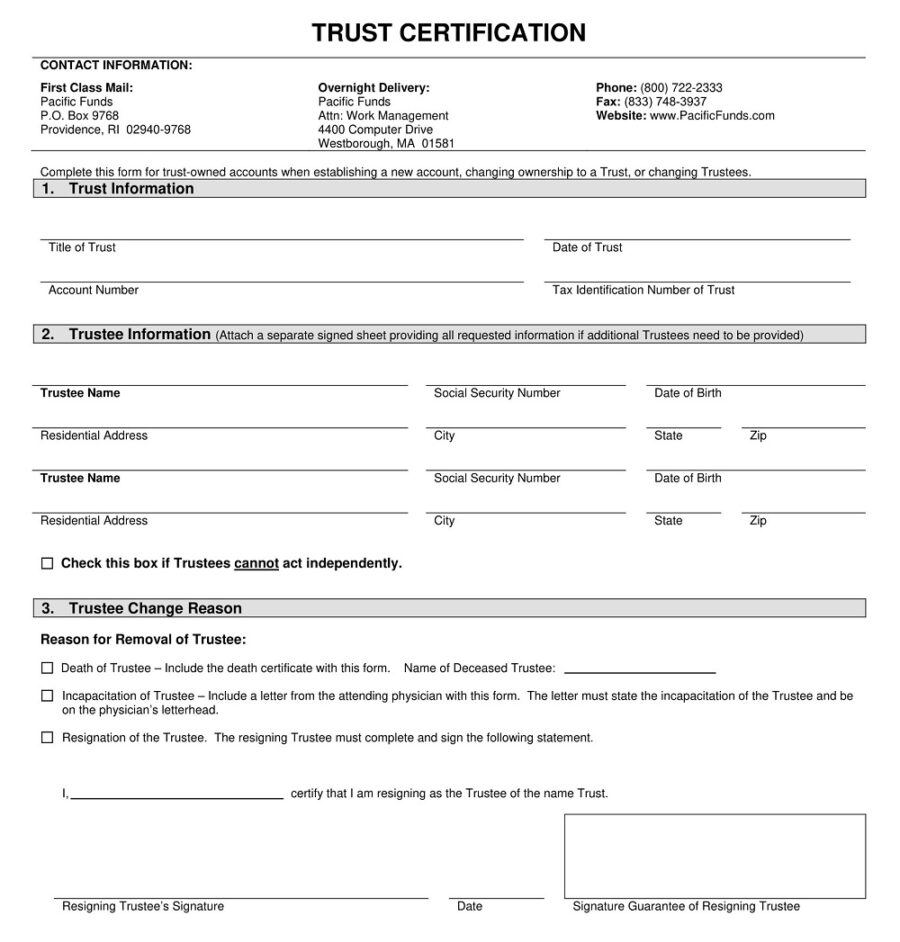 Trust Certification Form
