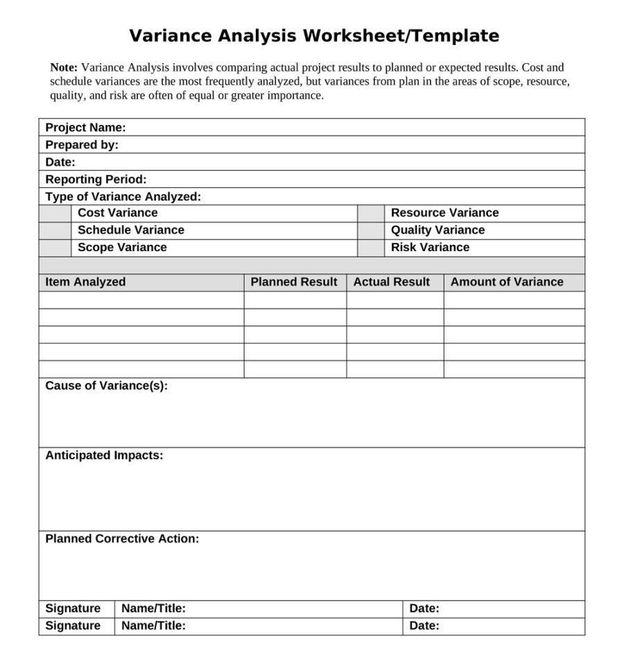 Variance Analysis Worksheet Template