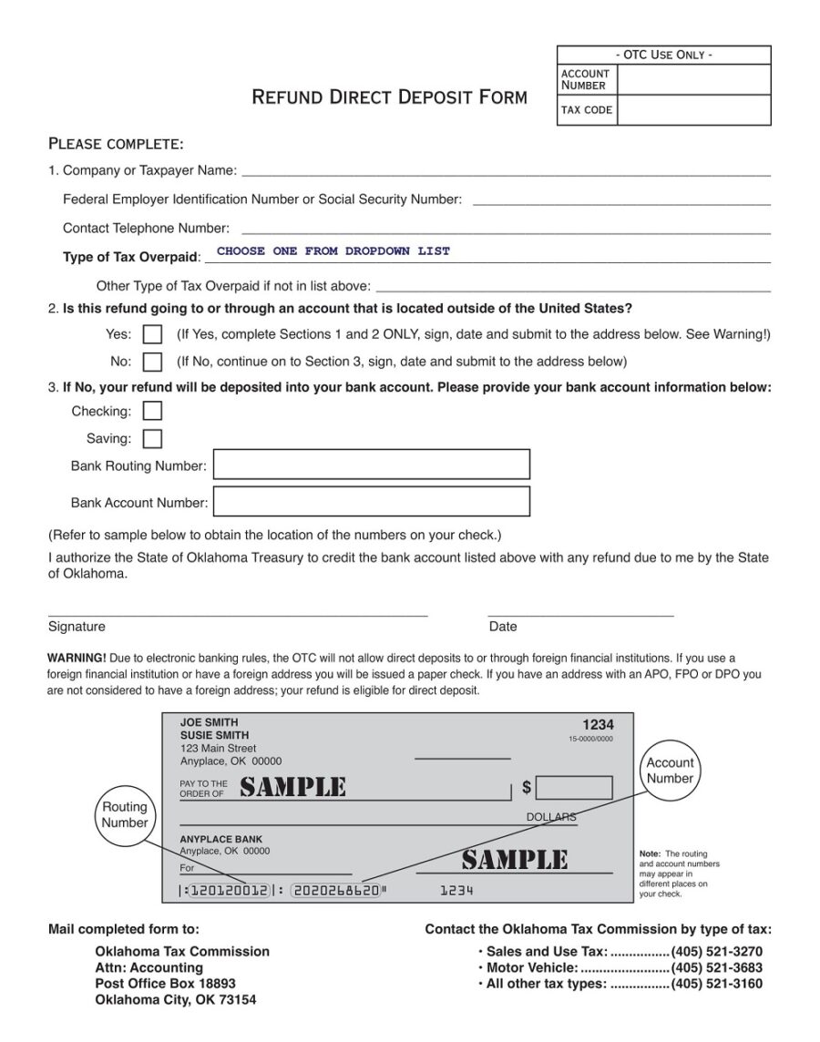 Vehicle Direct Deposit Form Template