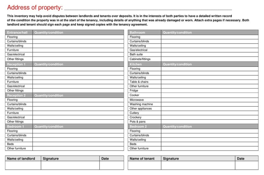 Verification of Household Property Inventory Template
