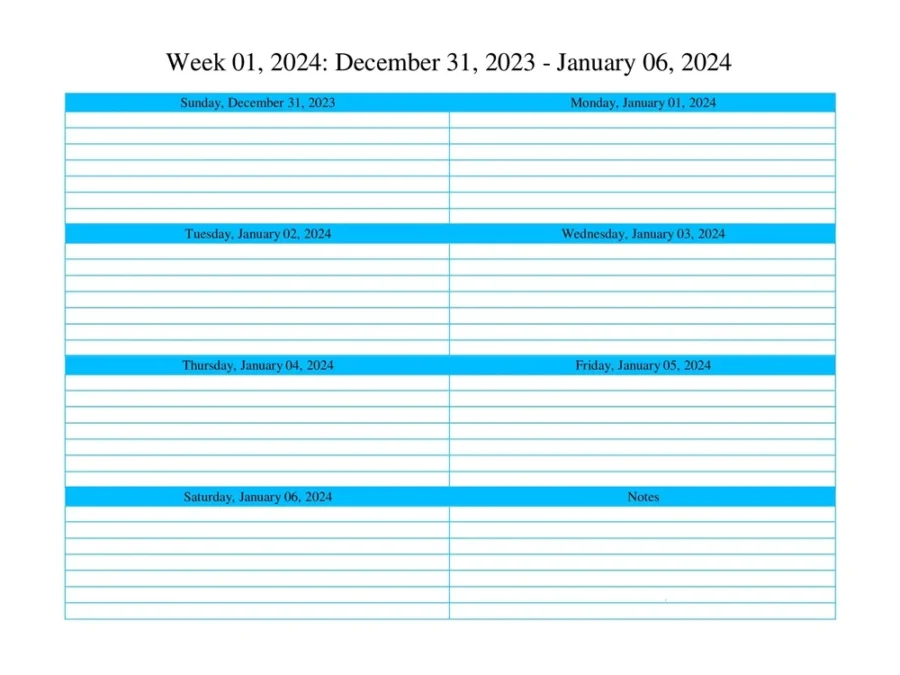 Weekly Calendar 2024 Template PDF