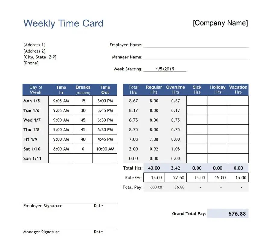 Weekly Time Card Template