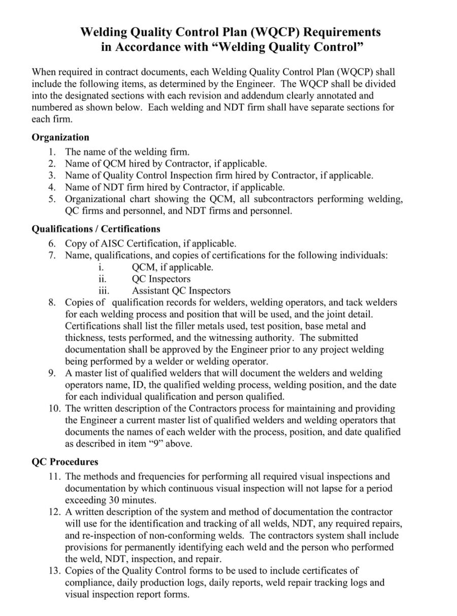Welding Quality Control Plan Template
