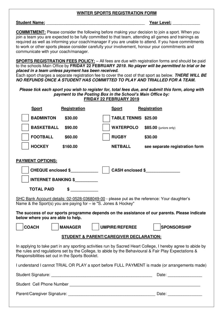 Winter Sports Registration Form
